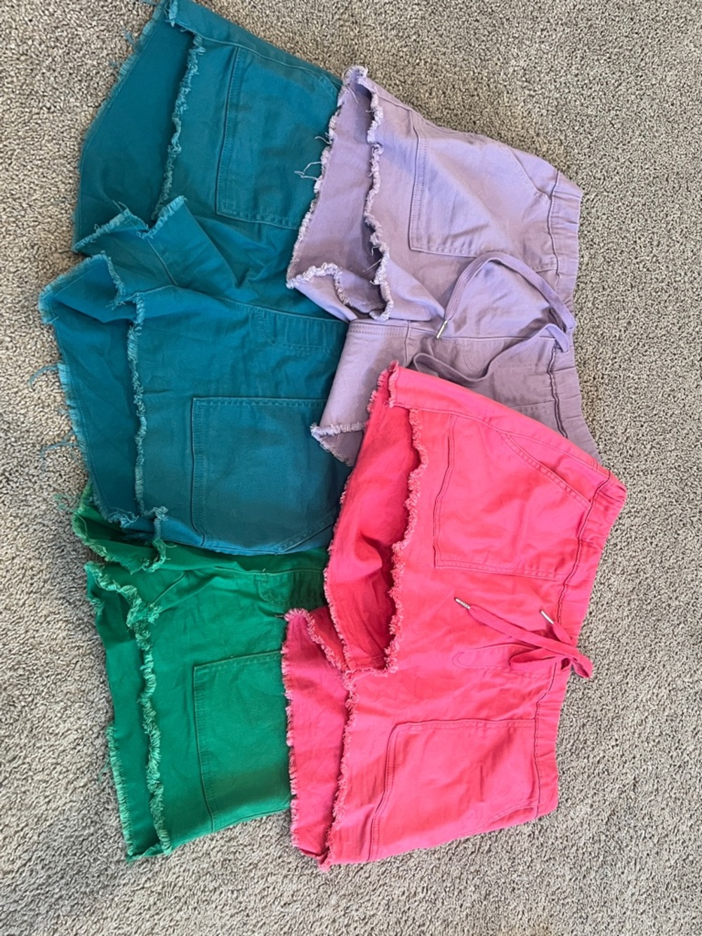 YMI Teal, Purple, Green & Pink Frayed Hem Cotton Shorts Pack